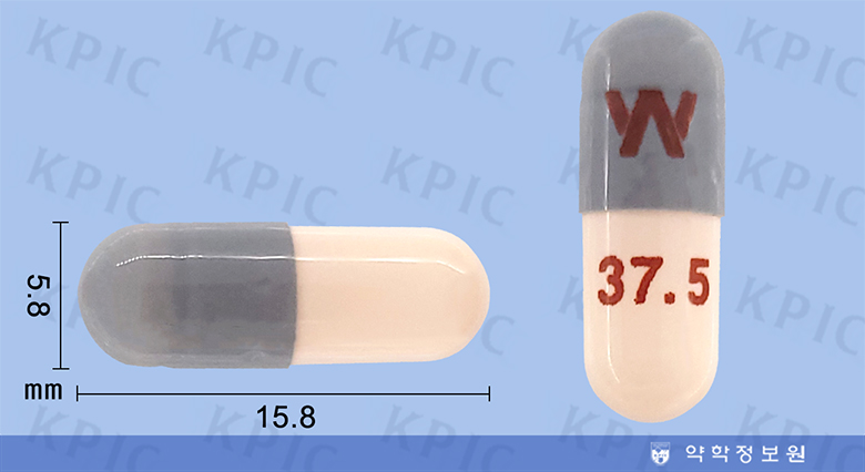 이팩사엑스알서방캡슐37.5mg의 약품 형태 사진
